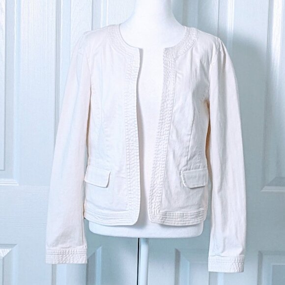 ANN TAYLOR LOFT Women's Bolero Textured Trim Jacket  Size M  Ivory  NWT - Picture 1 of 8